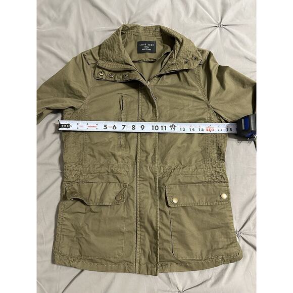 Womens Utility Jacket Love Tree Olive Green LS Zips & Snaps Size Small - Picture 6 of 16